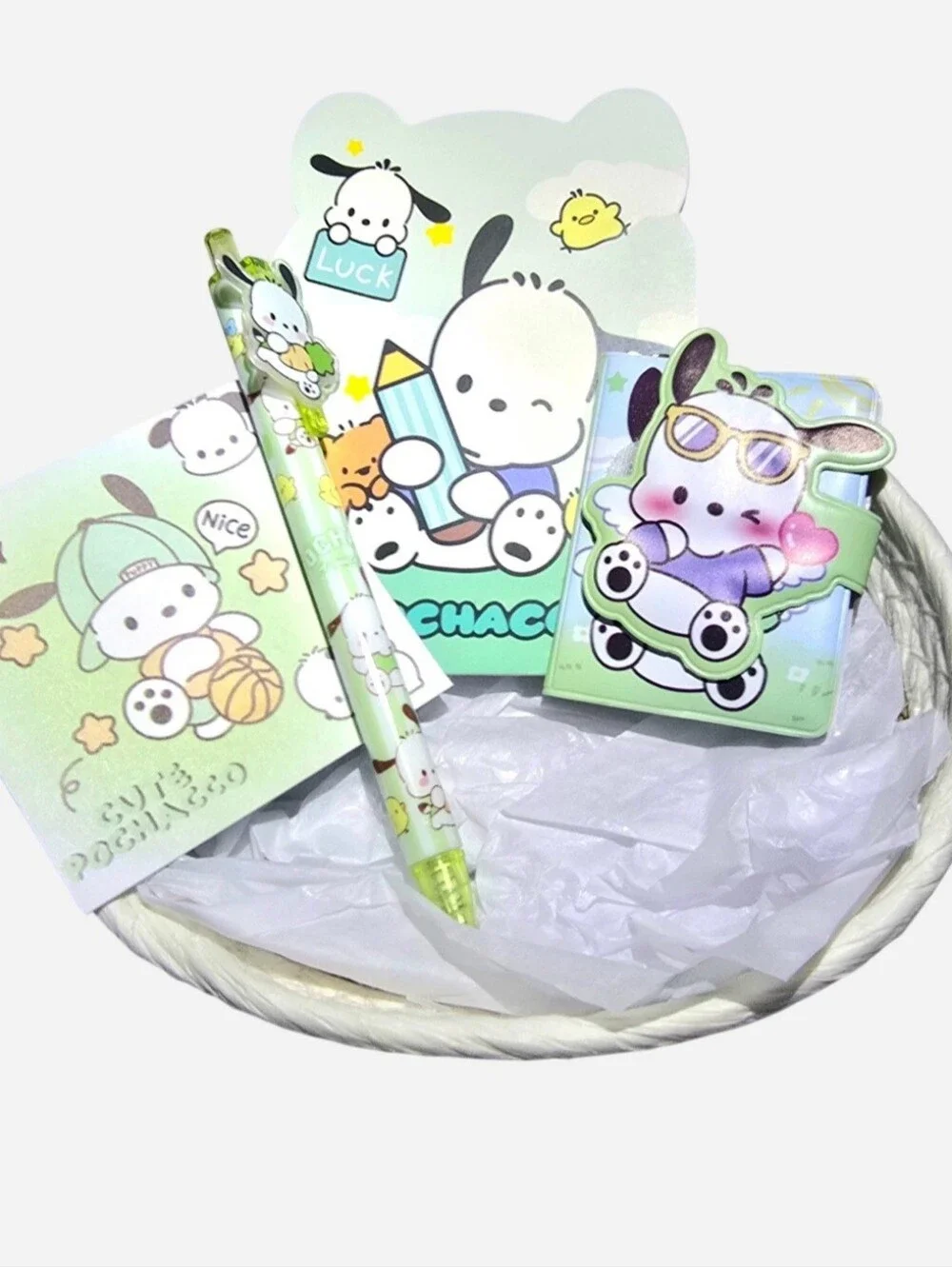 Pochacco 4 Piece Stationery Set W/ Mini Notebook Keychain, Pen, & More NEW